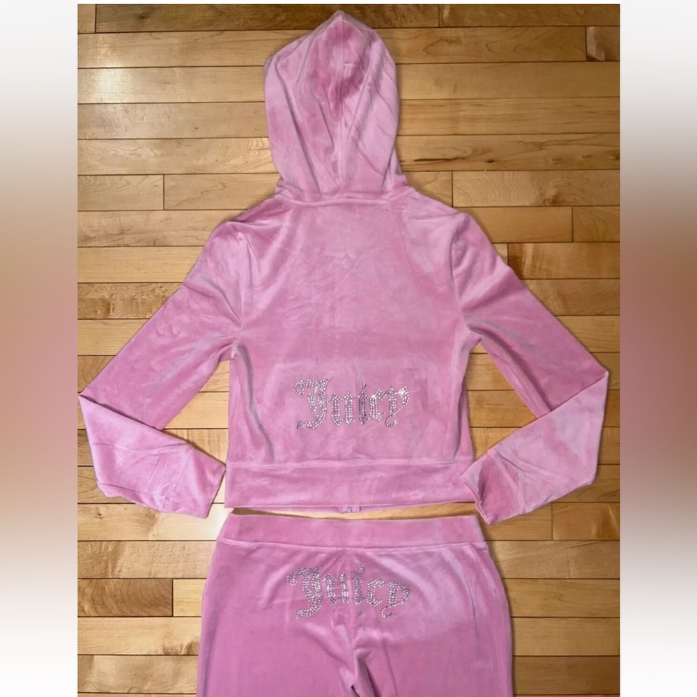 NEW! JUICY COUTURE Velour OG Bling Hoodie & Pant Tracksuit Set in Rose Size S